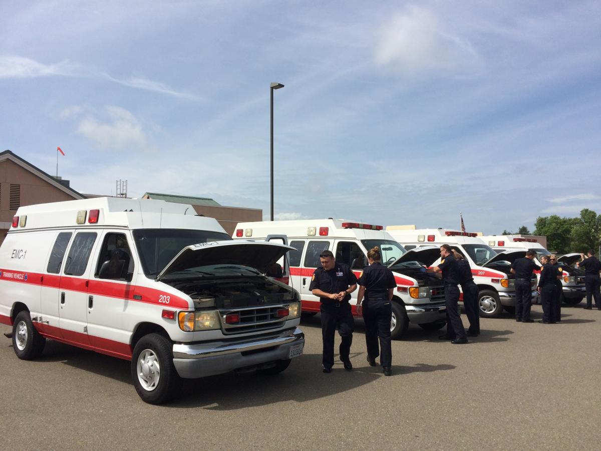 Inspecting the ambulances